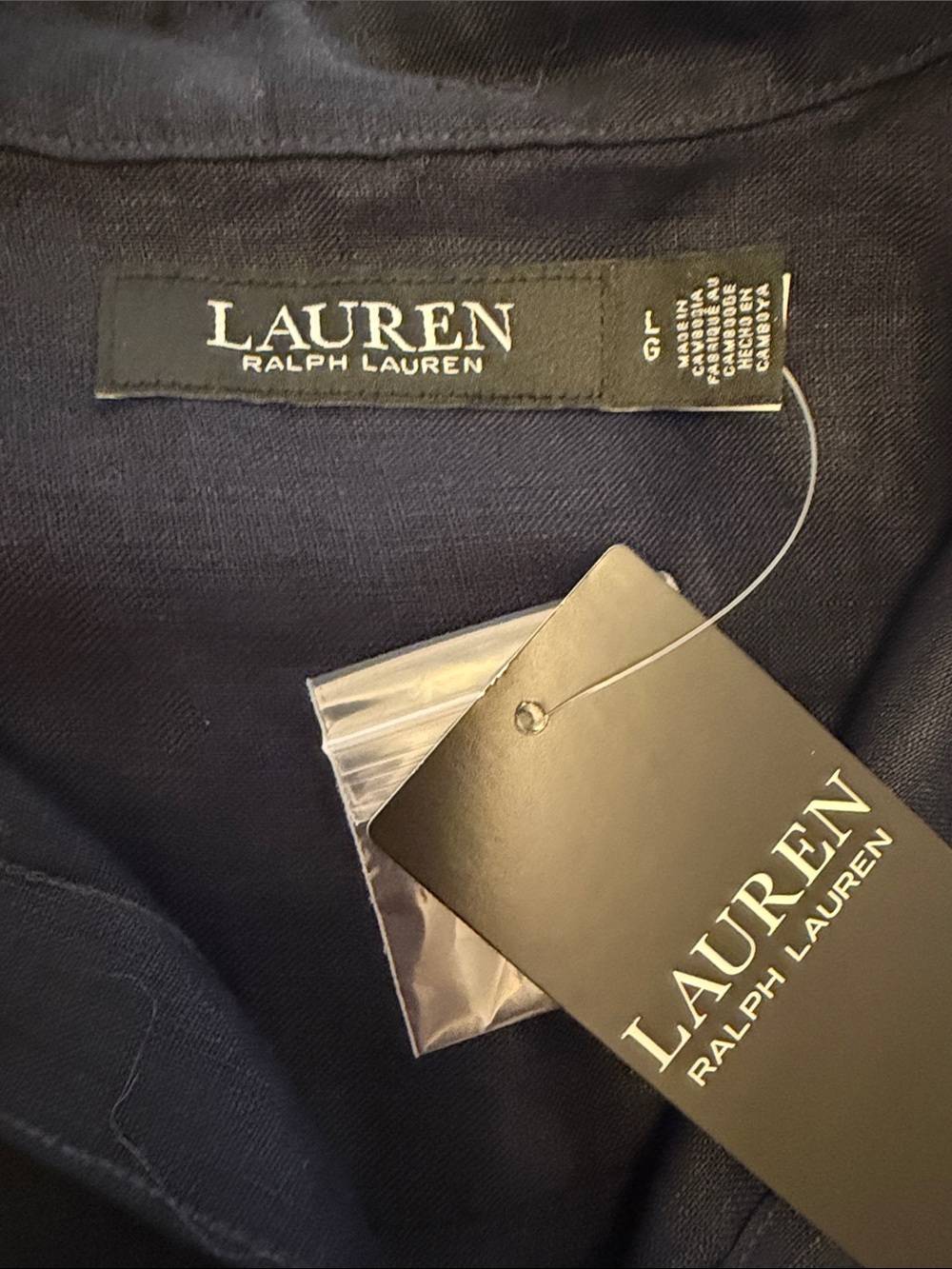 NWT Lauren Ralph Lauren Navy Blue Linen Short Sleeve Shirt - Picture 11 of 12